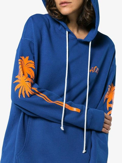 Shop Adaptation Palm Print Hooded Sweatshirt In Blue