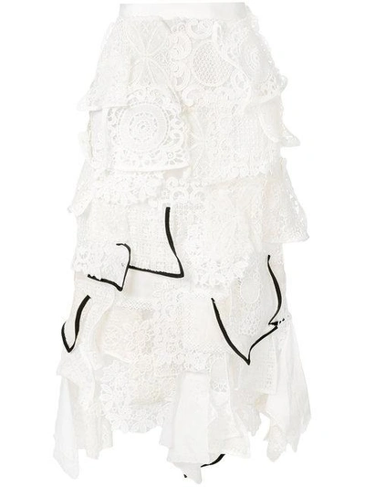 Shop Sacai Asymmetric Lace Skirt In White