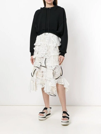 Shop Sacai Asymmetric Lace Skirt In White