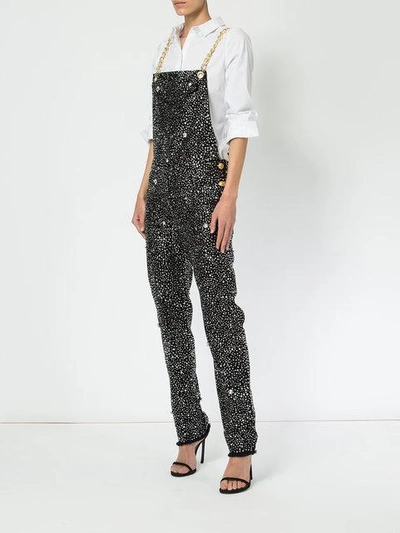 Shop Balmain Crystal-embellished Jumpsuit In Black