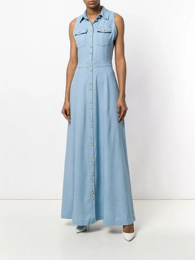 Shop Balmain Long Denim Dress - Blue