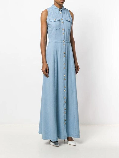 Shop Balmain Long Denim Dress - Blue