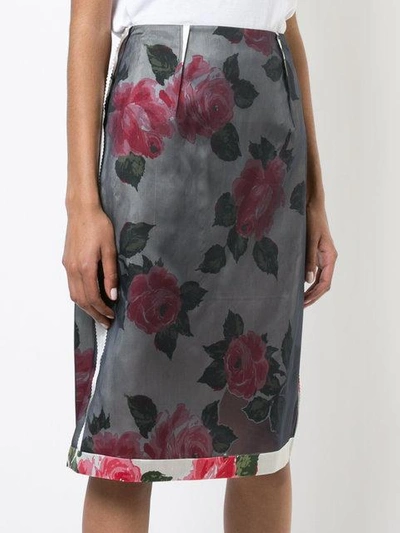 Shop Maison Margiela Tulle Overlay Foral Midi Skirt In Black