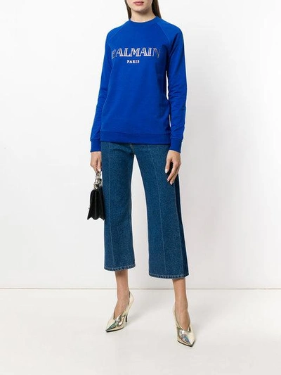 Shop Balmain Logo Print Sweatshirt In Blue