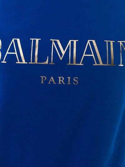 Shop Balmain Logo Print Sweatshirt In Blue