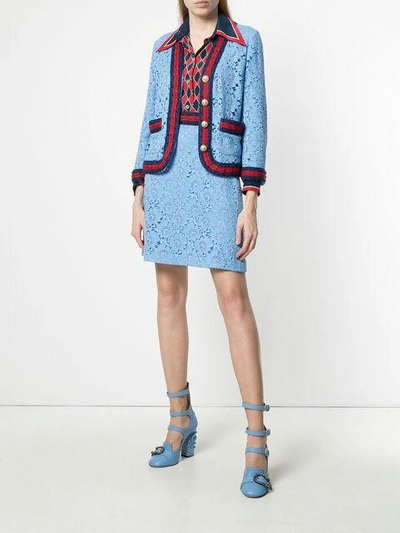 Shop Gucci Flower Lace Web Skirt In Blue