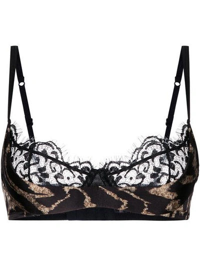 Shop Parah Lace Trim Tiger Print Bra In Black