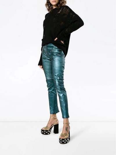 Shop Sies Marjan Louise Leather Crop Biker Trousers - Blue