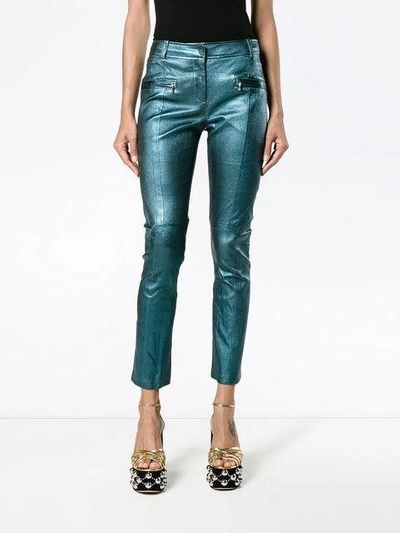 Shop Sies Marjan Louise Leather Crop Biker Trousers - Blue