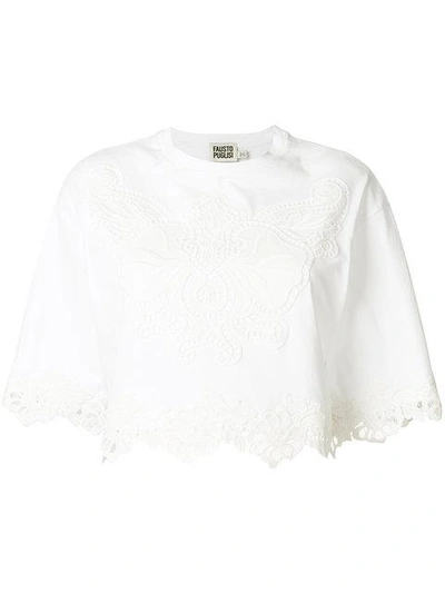 Shop Fausto Puglisi Macramé Insert Cropped Top In White