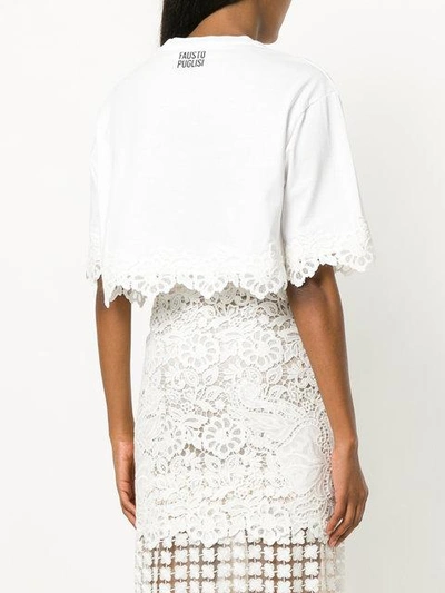 Shop Fausto Puglisi Macramé Insert Cropped Top In White