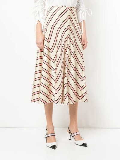 Shop Fendi Striped Printed Skirt In Neutrals