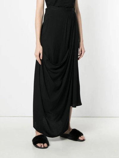 Shop Yohji Yamamoto Asymmetric Midi Skirt - Black