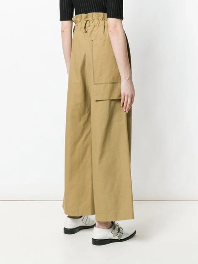 Shop Ujoh Paper Bag Waist Wide Leg Trousers In Neutrals