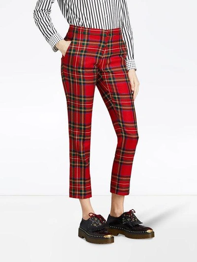 Shop Burberry Tartan Tailored Trousers In Red