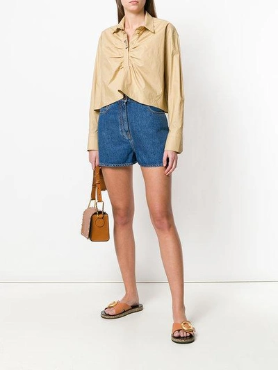 Shop Carven Cropped Flared Shirt - Neutrals