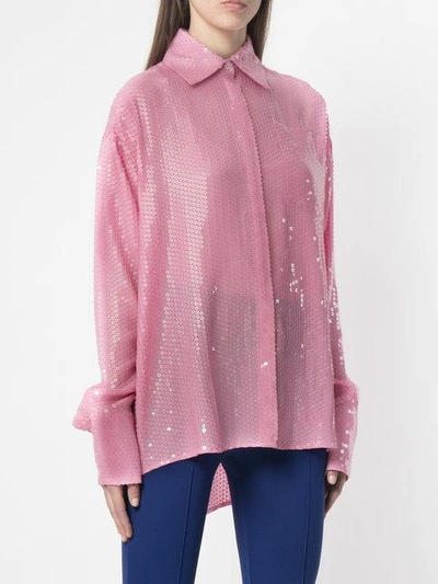 Shop Msgm Oversized Sequinned Shirt In Pink