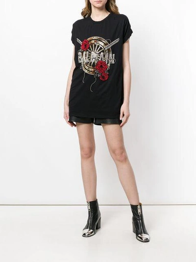 Shop Balmain Oversized Beaded Logo T-shirt In Black