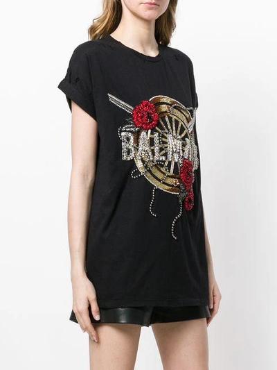 Shop Balmain Oversized Beaded Logo T-shirt In Black