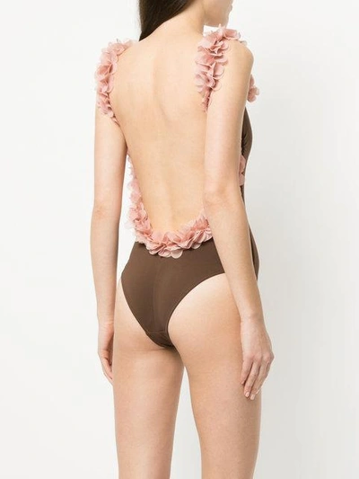 Shop La Reveche Amira Ruffle-trimmed Swimsuit In Brown