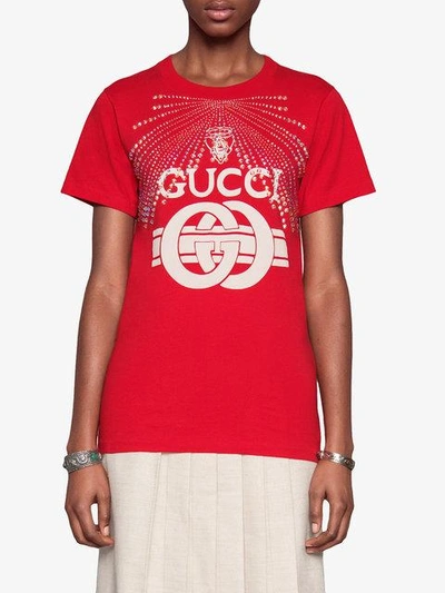 respons Information fusion Gucci Embellished Cotton Jersey T-shirt In Red | ModeSens