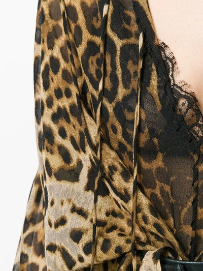 Shop Saint Laurent Leopard Print Lace Front Shirt - Brown