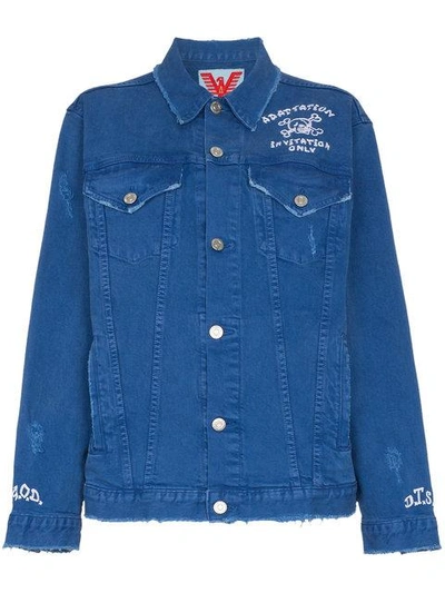 Shop Adaptation Invitation Only Embroidered Denim Jacket In Blue