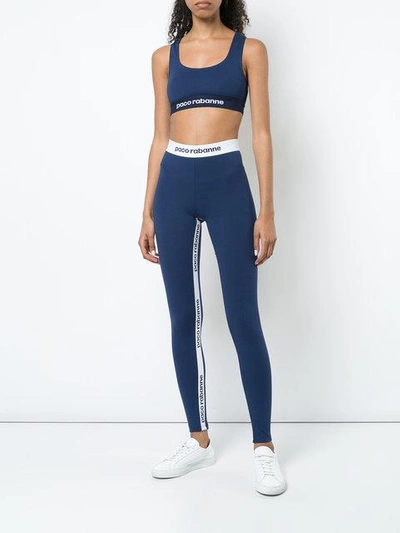 Shop Rabanne Paco  Logo Compression Tights - Blue