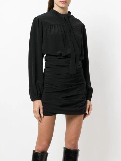 ruched pussy bow shirt dress