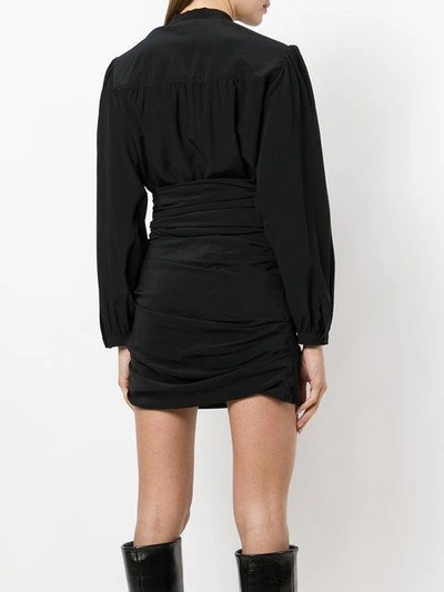 ruched pussy bow shirt dress