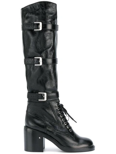 buckled knee high boots