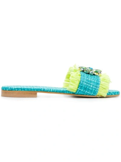 Shop Emanuela Caruso Frayed Sandals In Blue