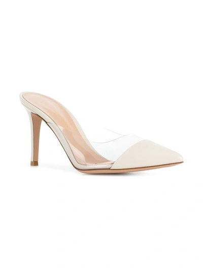 Shop Gianvito Rossi Transparent Panel Mules In White