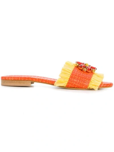 Shop Emanuela Caruso Fringed Mules In Orange