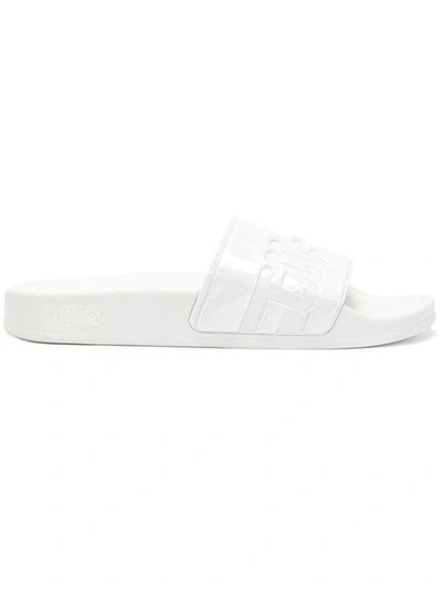 Shop Gcds Embossed Logo Pool Slides In White