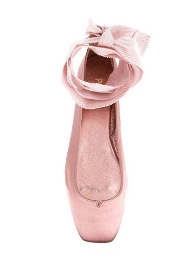Shop Pollini Ankle Tie Ballerinas In Pink & Purple