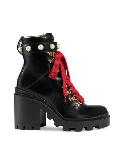 Shop Gucci Leather Ankle Boot In Black
