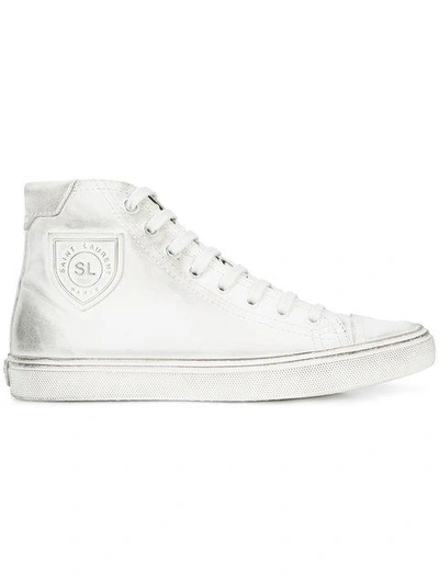 Shop Saint Laurent Logo Lace-up Sneakers In White