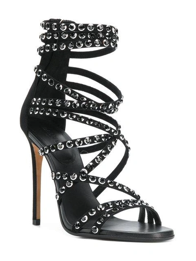 Shop Balmain Crystal-embellished Strappy Sandals In Black