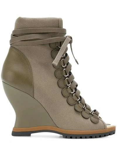 Shop Chloé River Wedge Boots In Green