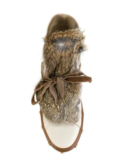 Shop Baldinini Studded Fur Boots In Neutrals