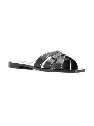 Shop Saint Laurent Tribute Studded Flat Sandals In Black