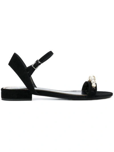 Shop Lanvin Pearl-embellished Sandals - Black