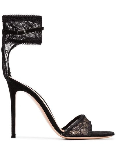 Shop Gianvito Rossi Black 105 Lace Ankle Strap Sandals