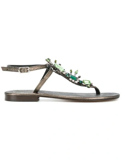Shop Emanuela Caruso Crystal Embellished Sandals - Green