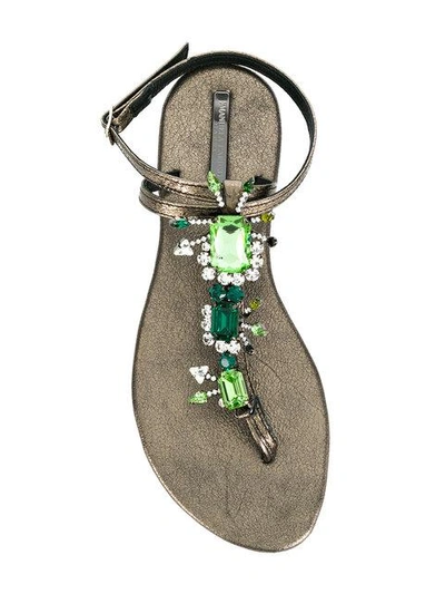 Shop Emanuela Caruso Crystal Embellished Sandals - Green