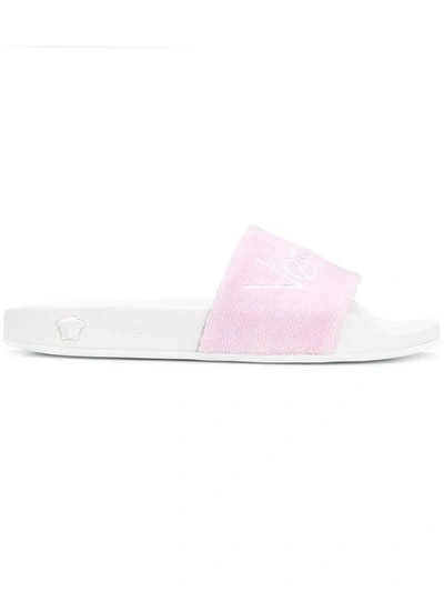 Shop Versace Logo Slides - Pink