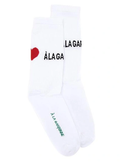 Shop À La Garçonne Logo Print Socks In White