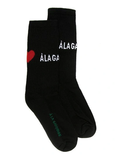 Shop À La Garçonne Logo Print Socks In Black