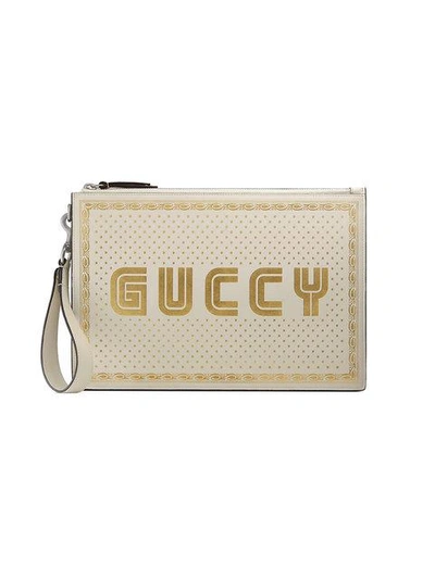 Shop Gucci Guccy Leather Pouch - Neutrals